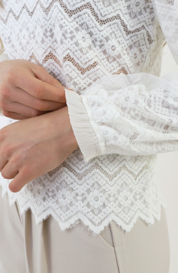 Mesh Detailed Lace Blouse Ecru – tops, foto 4