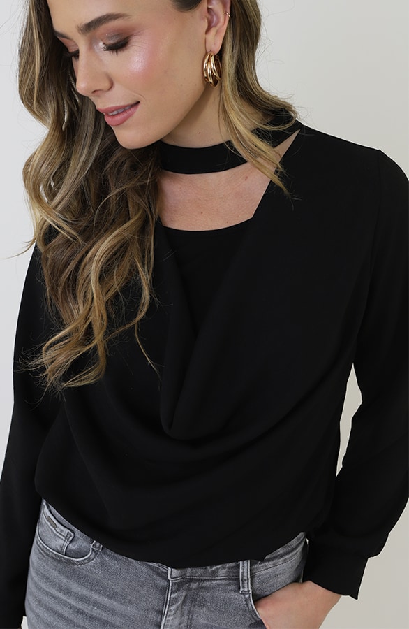 Oversized Col Waterval Blouse Zwart – tops, foto 6