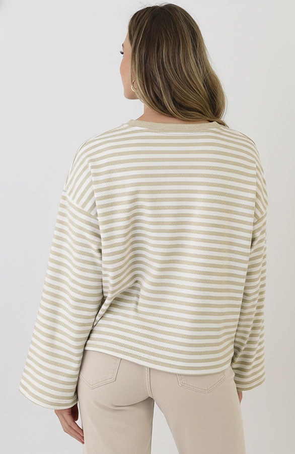 Oversized Streifen Top Baumwolle Beige Off White, Tops, Foto 4