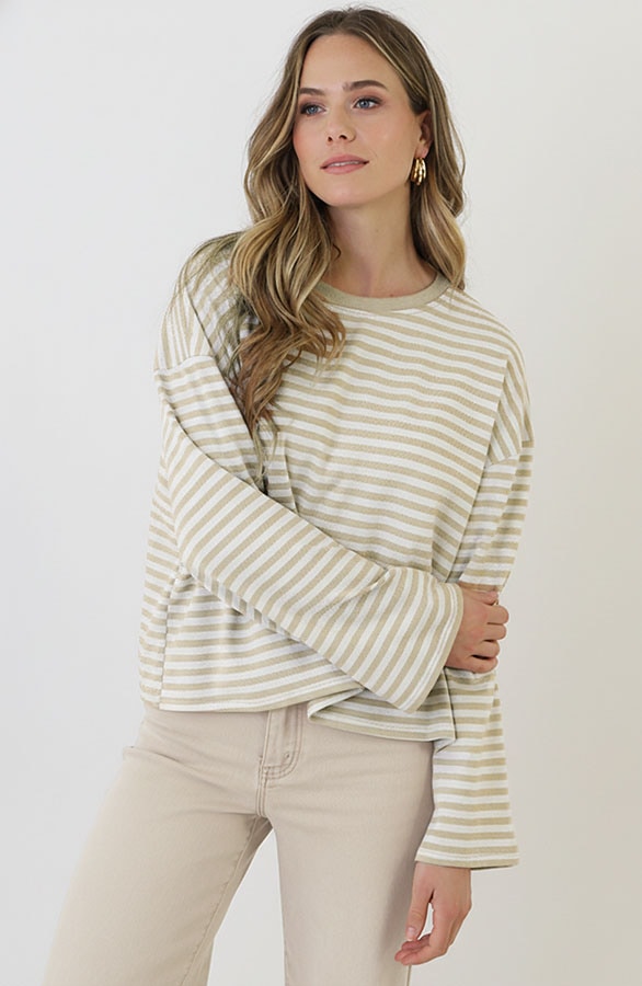 Oversized Streifen Top Baumwolle Beige Off White, Tops, Foto 3
