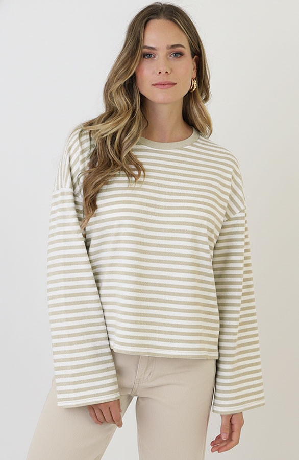 Oversized Streifen Top Baumwolle Beige Off White, Tops, Foto 7