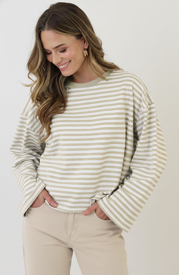 Oversized Streifen Top Baumwolle Beige Off White, Tops, Foto 6