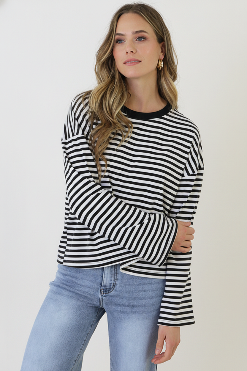 Oversized Strepen Top Katoen Black Off White – tops