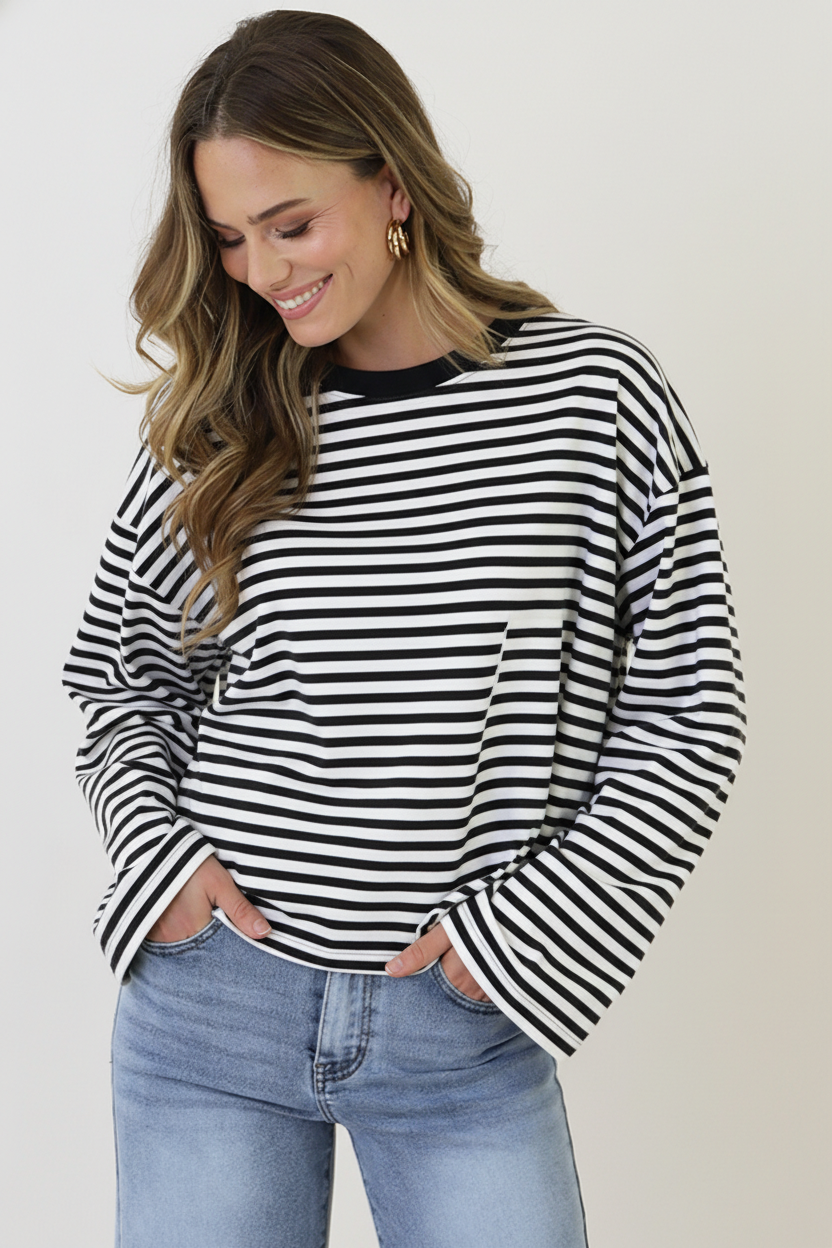 Oversized Strepen Top Katoen Black Off White – tops, foto 6