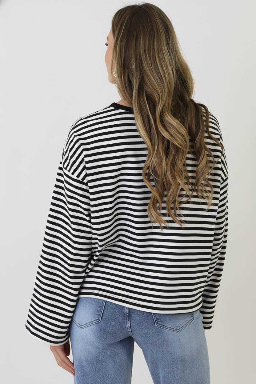 Oversized Strepen Top Katoen Black Off White – tops, foto 3