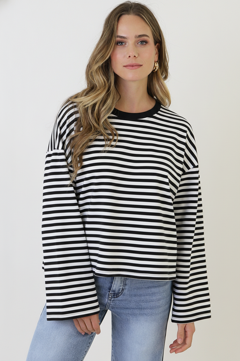 Oversized Strepen Top Katoen Black Off White – tops, foto 2