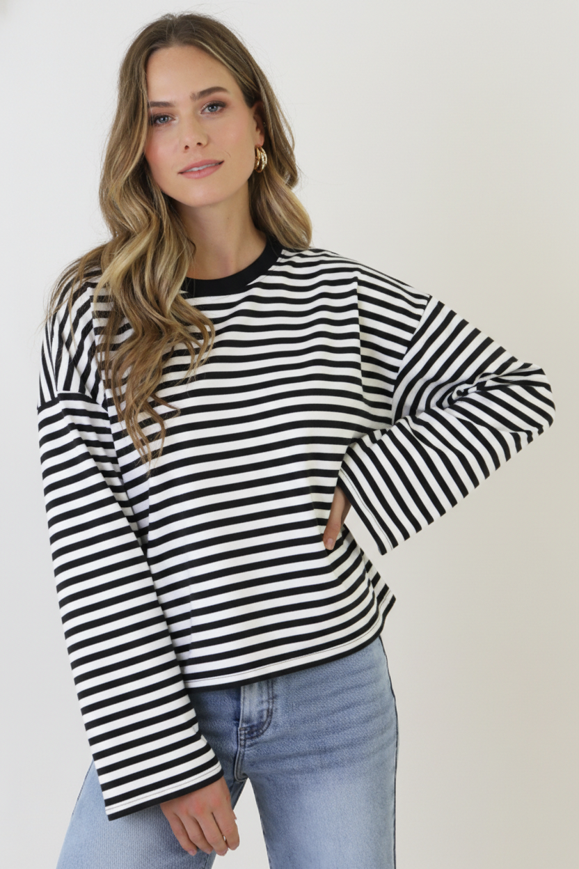 Oversized Strepen Top Katoen Black Off White – tops, foto 5
