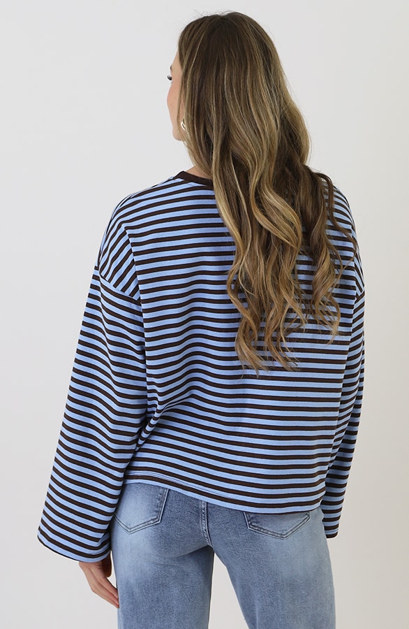 Oversized Streifen Top Baumwolle Choco Baby Blue, Tops, Foto 3