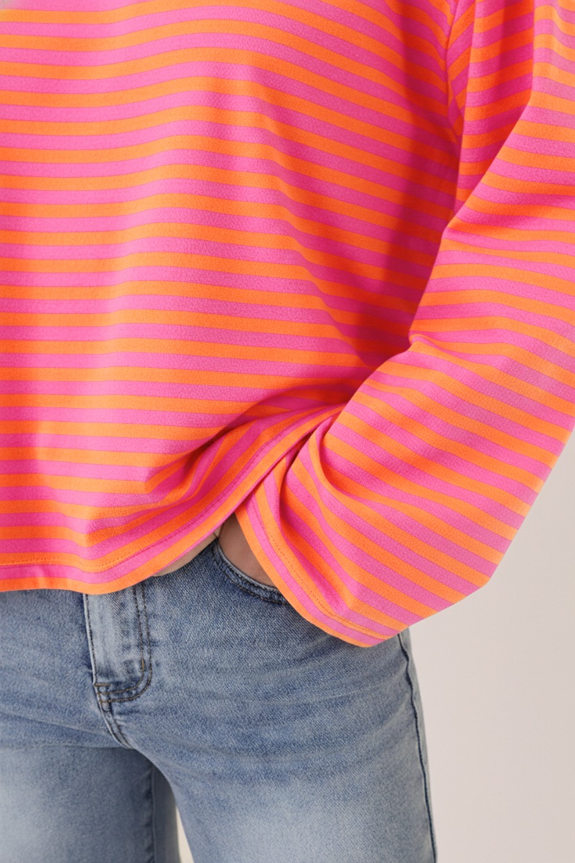 Oversized Streifen Top Baumwolle Fuchsia Orange, Tops, Foto 4