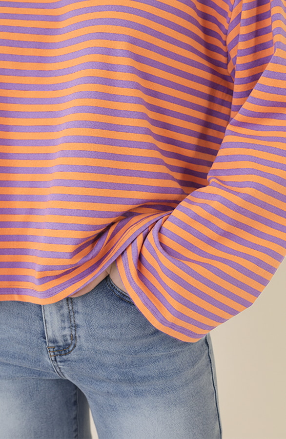 Oversized Streifen Top Baumwolle Lila Orange, Tops, Foto 4