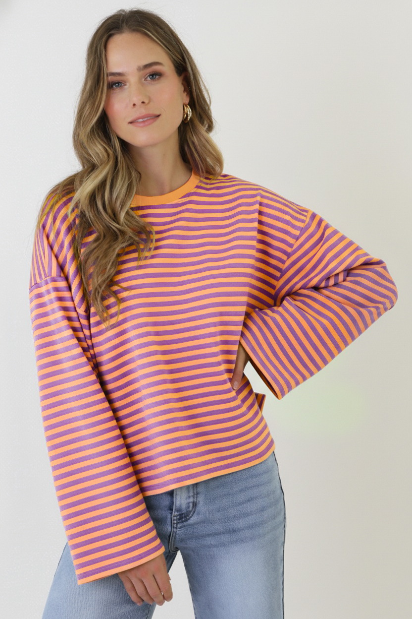 Oversized Streifen Top Baumwolle Lila Orange, Tops, Foto 6