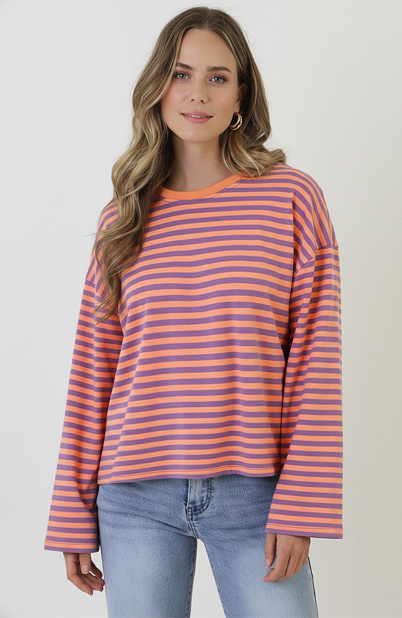 Oversized Streifen Top Baumwolle Lila Orange, Tops, Foto 2