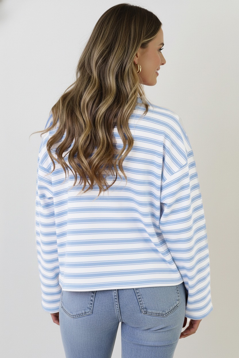 Oversized Streifen Top Viskose Baby Blue, Tops, Foto 3