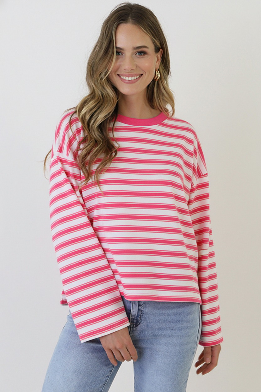 Oversized Strepen Top Viscose Fuchsia – tops