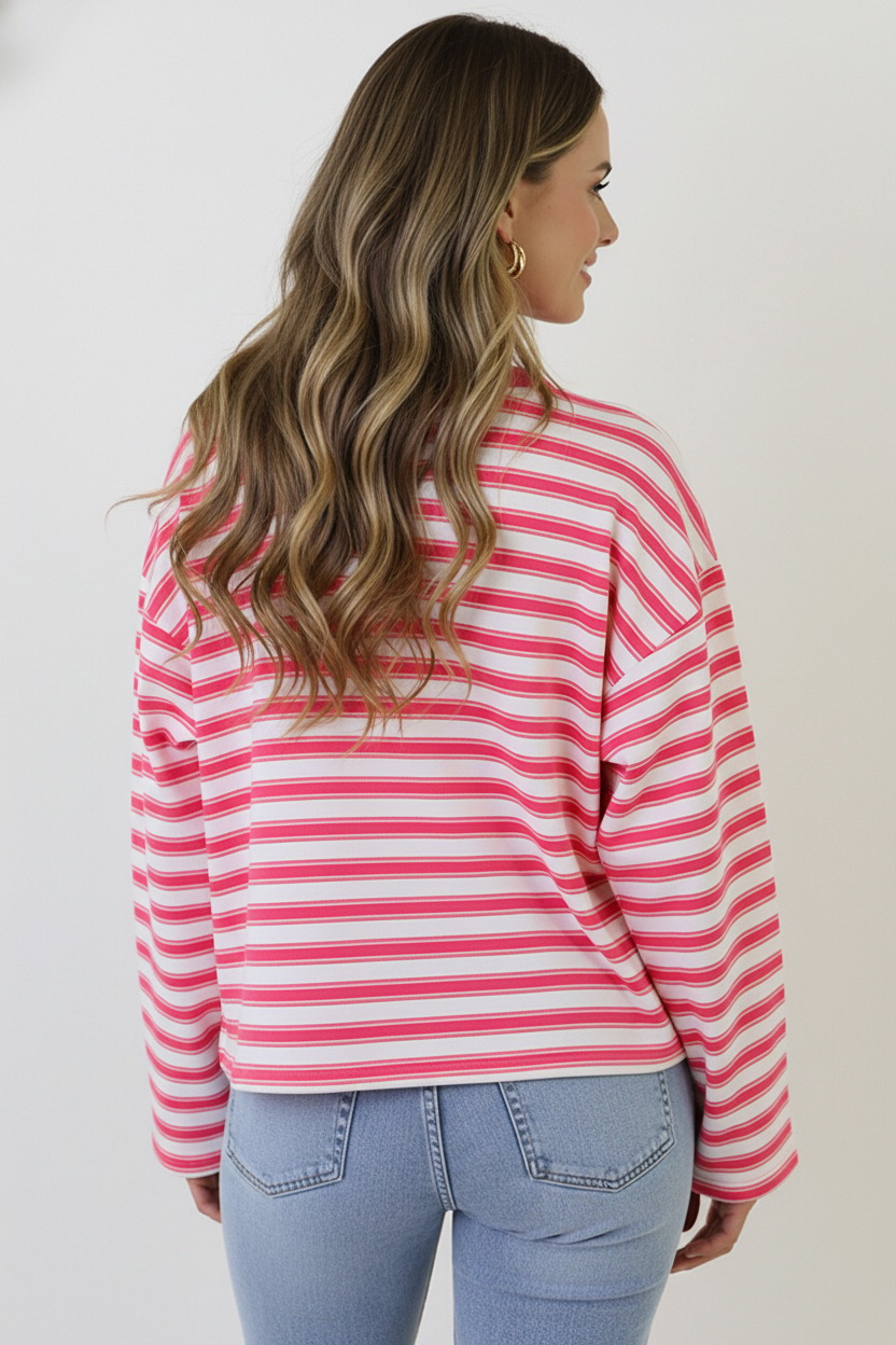 Oversized Strepen Top Viscose Fuchsia – tops, foto 3