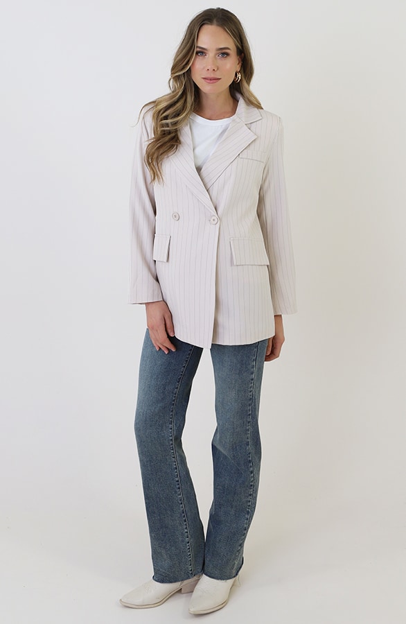 Oversized Striped Print Blazer Beige – jassen, foto 9