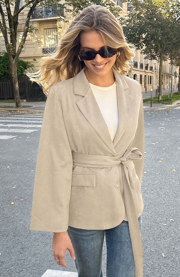 Oversized Suede Blazer Beige – jassen, foto 3