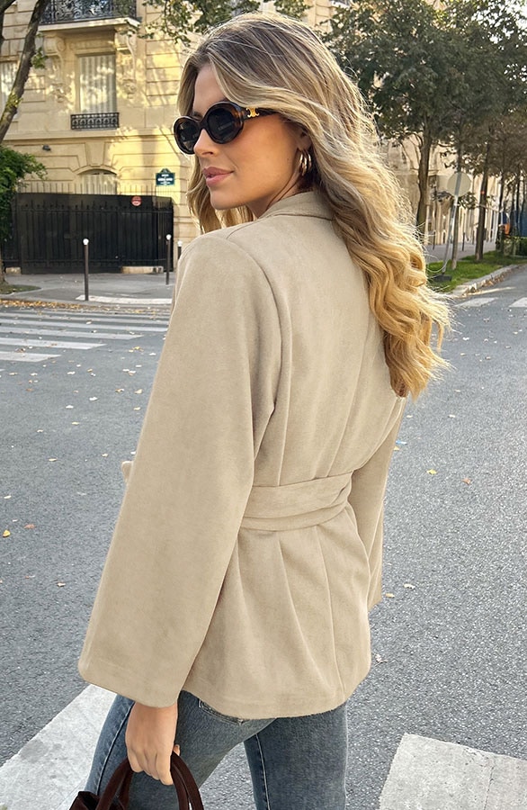 Oversized Suede Blazer Beige – jassen, foto 4
