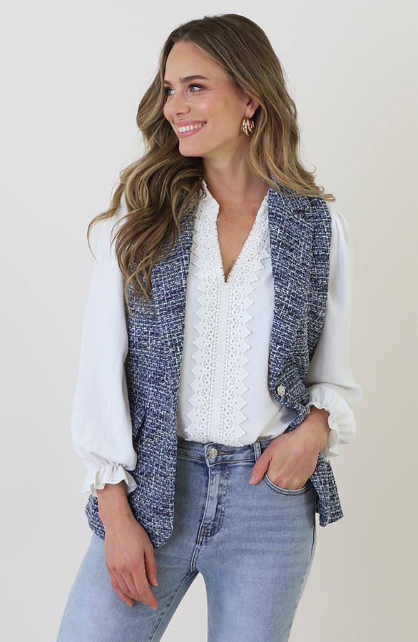 Premium Elegant Gilet Tweed Blauw – gilets, foto 6