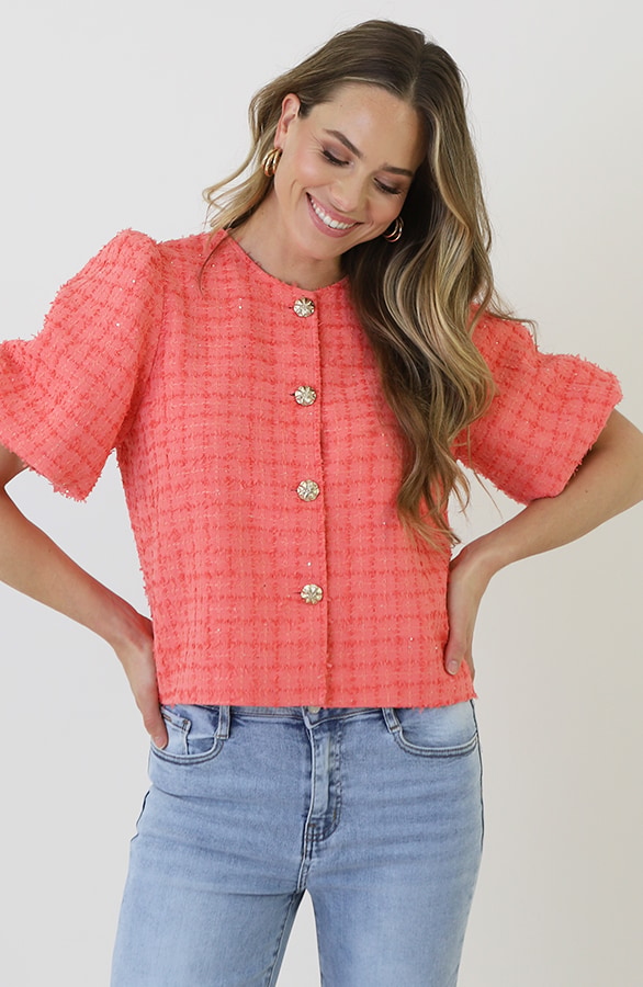 Premium Pofmouw Jacket Tweed Koraal – jassen, foto 3