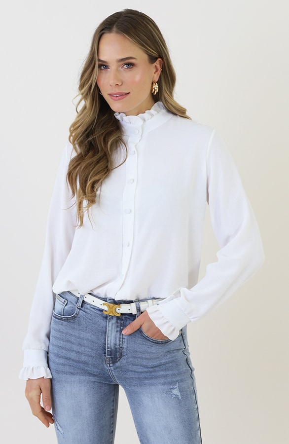 Ruffle High Neck Blouse Ecru – blouses, foto 8
