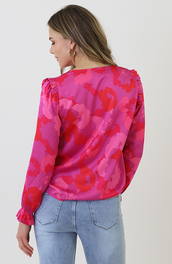 Ruffle Silk Blouse Print Roze – blouses, foto 13