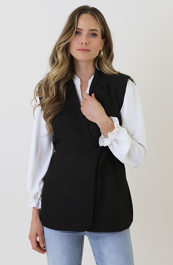 Shoulder Detail Wrap Gilet Zwart – vesten, foto 8