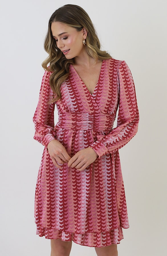 Smocked Waistband Lurex Jurk Roze Rood – jurken, foto 7