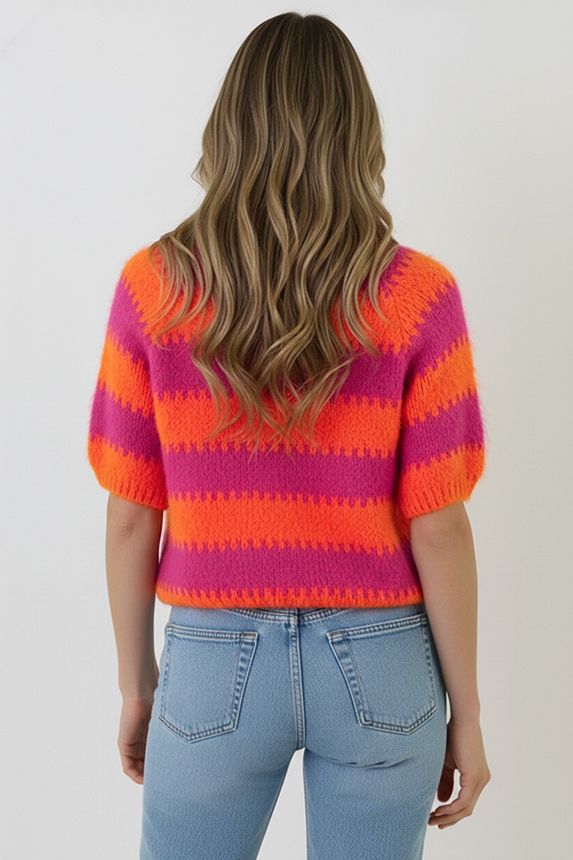 Soft Striped Sweater Fuchsia – truien, foto 3