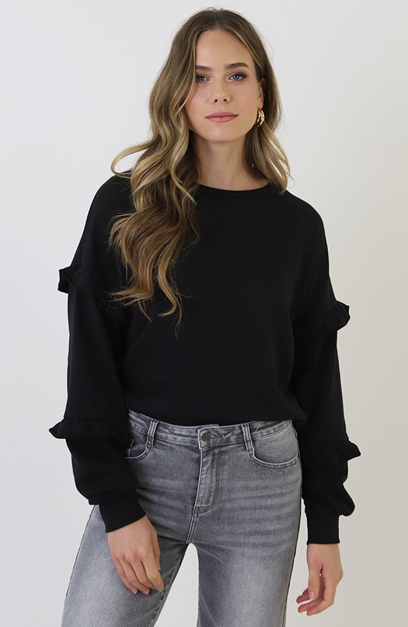Ultra Pofmouw Ruffle Sleeve Sweater Zwart – truien, foto 2