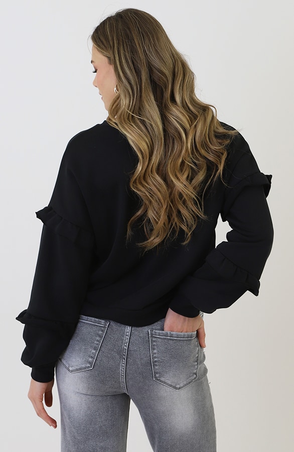 Ultra Pofmouw Ruffle Sleeve Sweater Zwart – truien, foto 3
