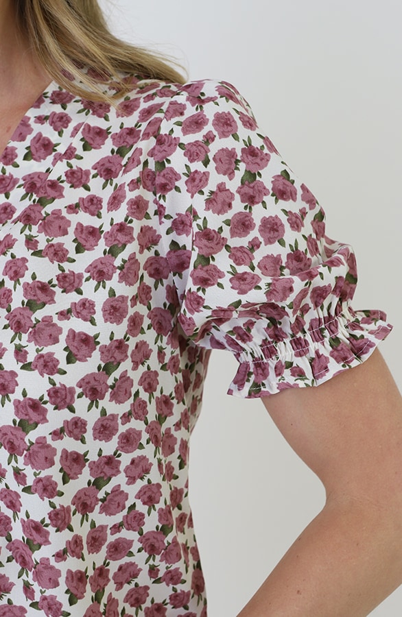 V-hals Pofmouw Top Rozen Print Ecru – tops, foto 9