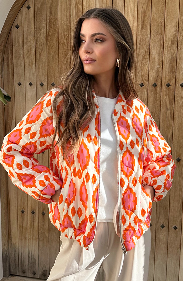 Bomber Jacket Classic Print Orange, Mäntel, Foto 3