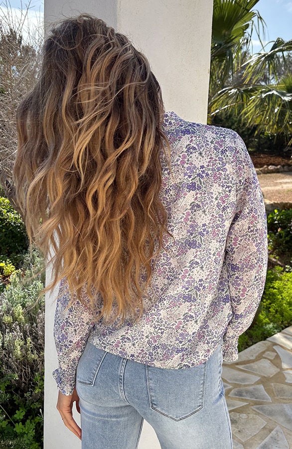 Chiffon V-hals Blouse Bloem Multicolor – blouses, foto 3