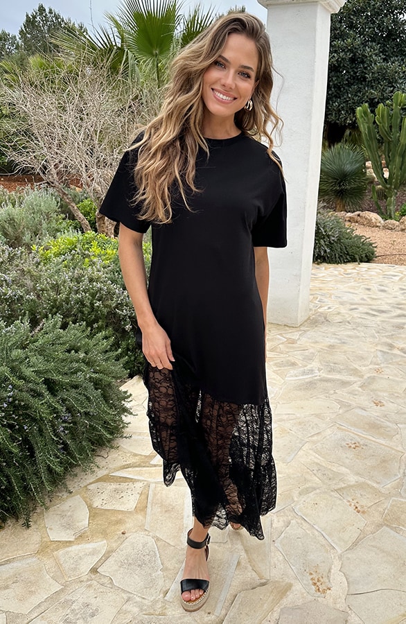 Cotton T-shirt Dress Lace Black – jurken, foto 2
