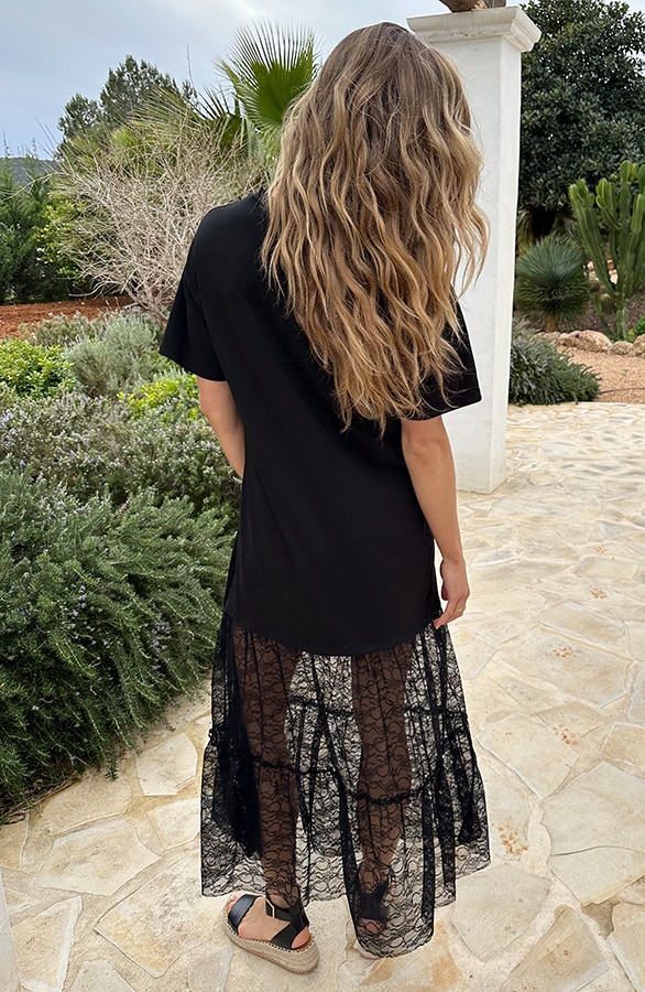 Cotton T-shirt Dress Lace Black – jurken, foto 3