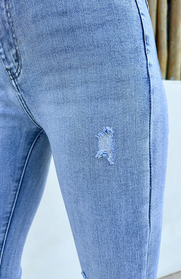 Damaged Stretch Skinny Jeans Light Blue FMH – spijkerbroeken, foto 3