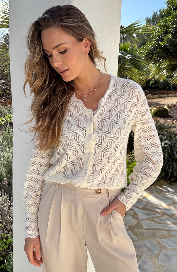Delicate Gehaakt Vest Ecru – vesten, foto 2