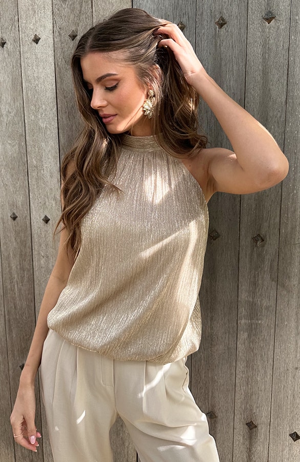 Elegance Halter Top Lurex Gold, Tops, Foto 5