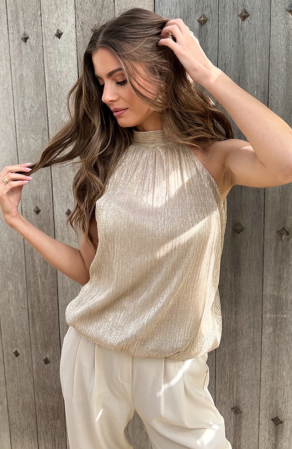 Elegance Halter Top Lurex Gold, Tops, Foto 4