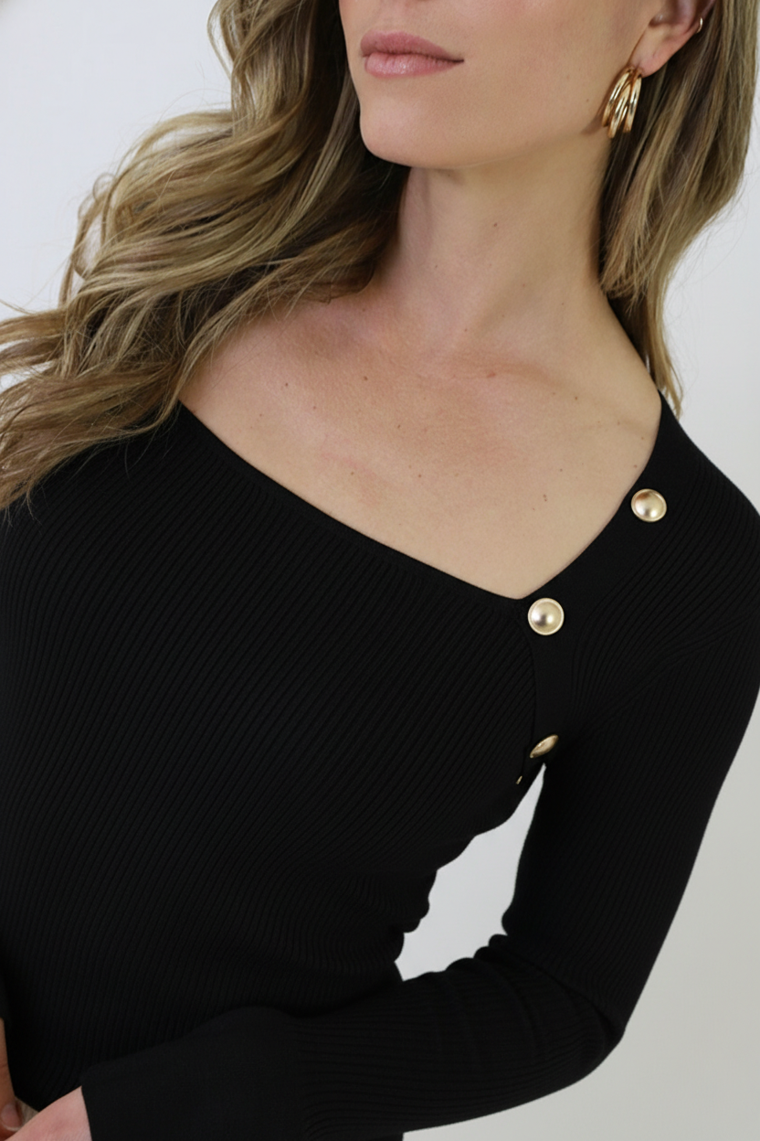 Fitted Heart Neckline Trui Zwart – tops, foto 5