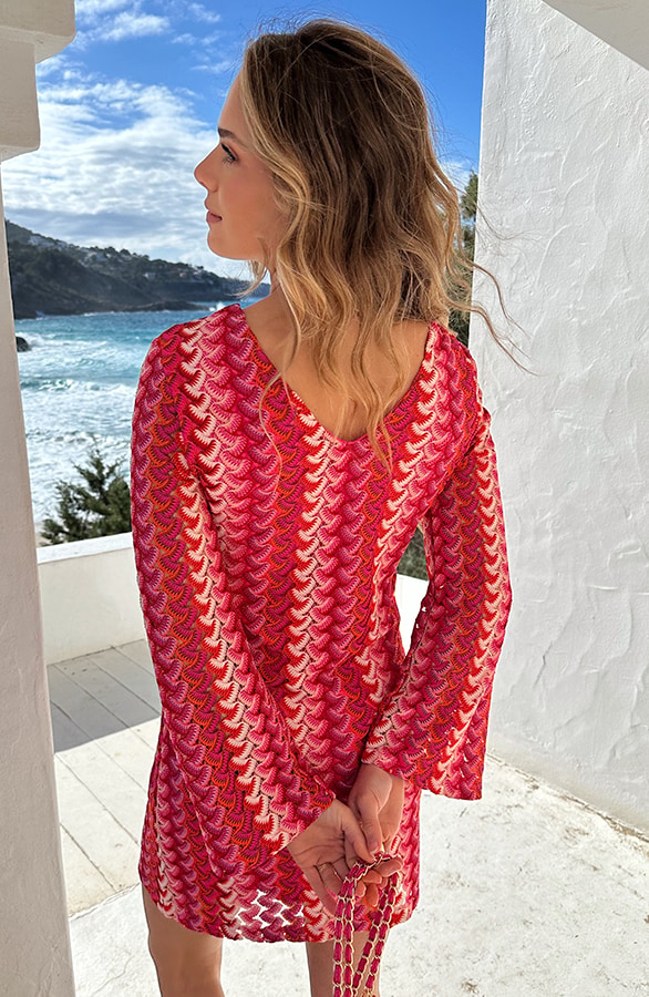 Knitted Flared Sleeve Jurk Roze – jurken, foto 7