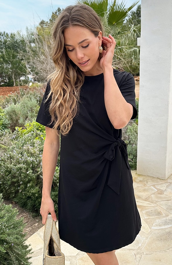 Knotted T-shirt Dress Zwart – jurken, foto 9