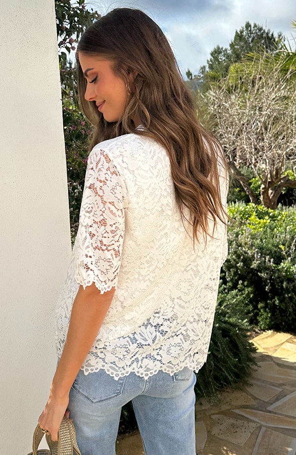 Lace Short Sleeve Top Ecru – tops, foto 3