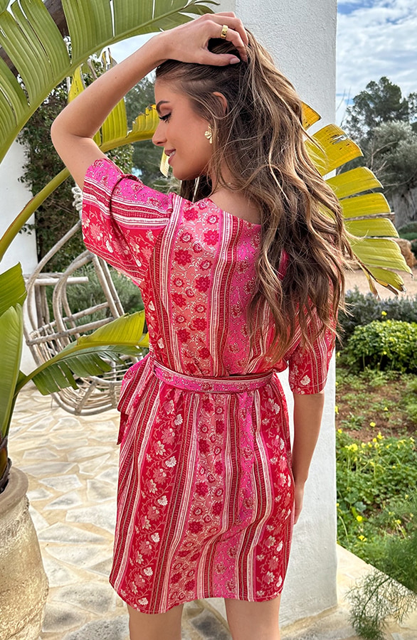 Loose Fit Jurk Satin Print Rood Roze – jurken, foto 4