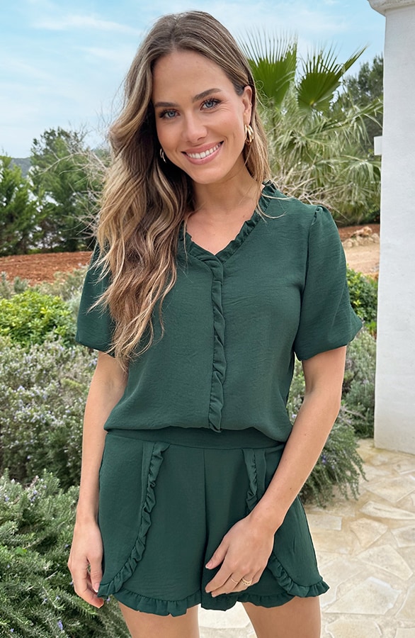 Luna Ruffle Blouse Smaragd – tops, foto 7