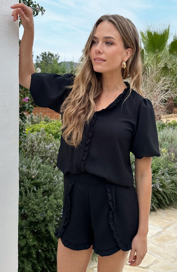 Luna Ruffle Blouse Zwart – tops, foto 7