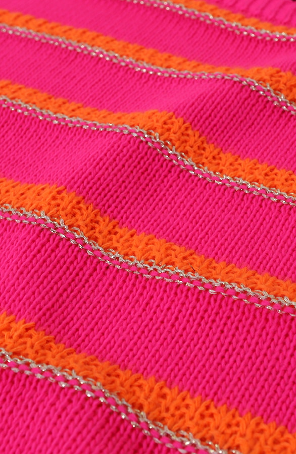 Lurex Striped Soft Trui Fuchsia Oranje – truien, foto 4