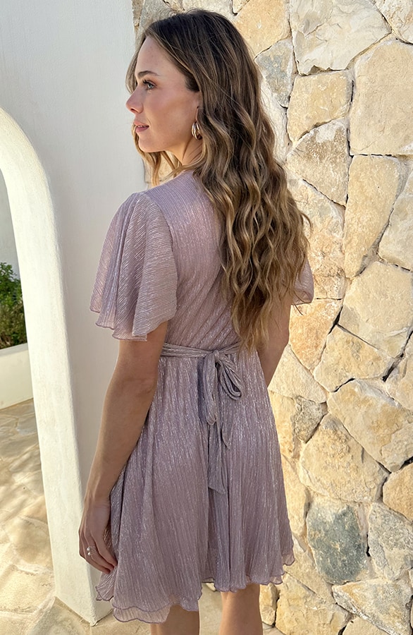 Lurex Waistband Dress Short Sleeve Light Pink – jurken, foto 8