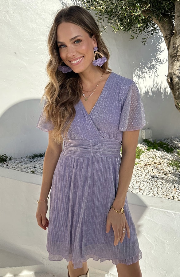 Lurex Waistband Dress Short Sleeve Lila – jurken, foto 7